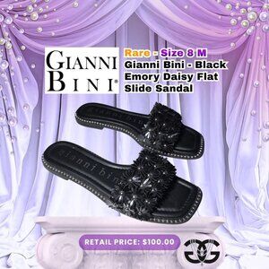 Gianni Bini Women Size 8M Black Floral Applique Studded Slide Sandals